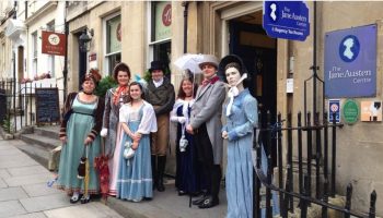 Visitors outside the Jane Austen Centre